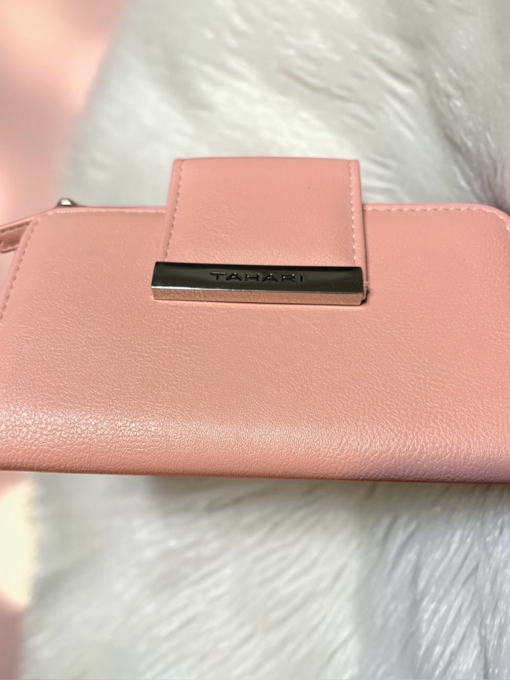 Tahari Blush Pink Card Holder Wallet with Metal Logo Plate
